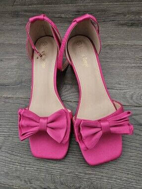 Pink Bow Block Heel Sandals - Size 8